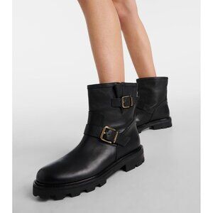 Jimmy Choo Womens Youth II Black Leather Motorcycle Ankle Boots EU 40.5 US 10.5
